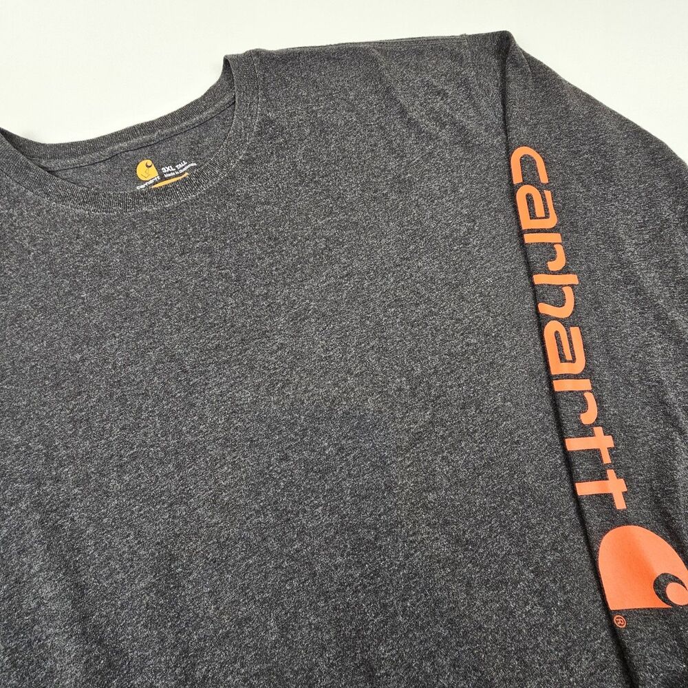 Carhartt K231 Mens 3XL Tall Long Sleeve T Shirt Gray Orange Logo Workwear